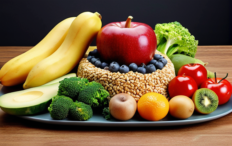 **

"A balanced meal featuring colorful fruits, vegetables, and whole grains, emphasizing healthy and delicious eating habits, presented in a visually appealing, appetizing manner."

**