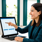 A professional female wellness coordinator, fully clothed in a modest business blazer and smart trousers, is gently guiding a female client, also fully clothed in appropriate casual-smart attire, during a personalized consultation. They are seated at a clean, modern desk in a brightly lit, serene wellness center. The coordinator is pointing to a tablet displaying a generalized wellness plan, while the client listens attentively with a natural pose. The background features blurred, soft greenery, creating a peaceful atmosphere. perfect anatomy, correct proportions, well-formed hands, proper finger count, natural body proportions, professional photography, high quality, safe for work, appropriate content, modest, family-friendly.