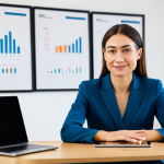 A professional wellbeing coordinator, a woman in a modest business suit, is seated at a modern, clean desk in a brightly lit, minimalist office. She holds a tablet displaying abstract health data, a thoughtful and empathetic expression on her face as if reflecting on a client's wellbeing journey. The office environment is calm and professional. safe for work, appropriate content, fully clothed, professional dress, perfect anatomy, correct proportions, natural pose, well-formed hands, proper finger count, natural body proportions, high quality, professional photography.