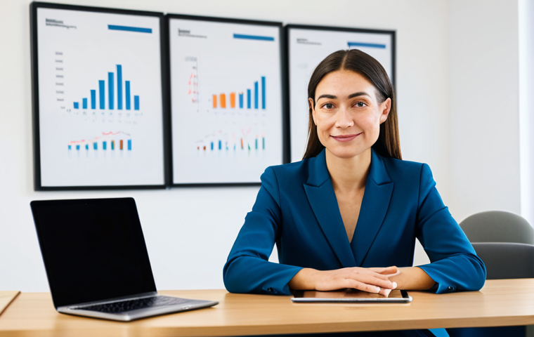 A professional wellbeing coordinator, a woman in a modest business suit, is seated at a modern, clean desk in a brightly lit, minimalist office. She holds a tablet displaying abstract health data, a thoughtful and empathetic expression on her face as if reflecting on a client's wellbeing journey. The office environment is calm and professional. safe for work, appropriate content, fully clothed, professional dress, perfect anatomy, correct proportions, natural pose, well-formed hands, proper finger count, natural body proportions, high quality, professional photography.