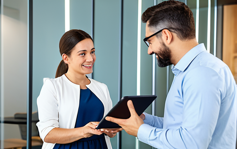 **
"A friendly, professional-looking wellness coordinator, fully clothed in modest, comfortable attire, advising a busy individual in a modern, brightly lit co-working space. The individual is taking notes on a tablet. Safe for work, appropriate content, perfect anatomy, natural proportions, family-friendly, professional photography, high quality."
**